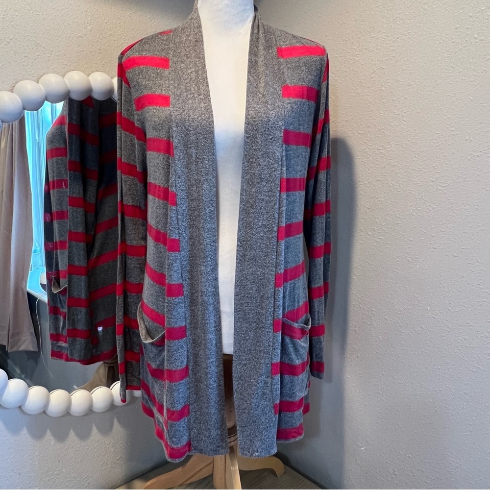 MOD LUSIVE cardigan gray pink open front pockets size medium